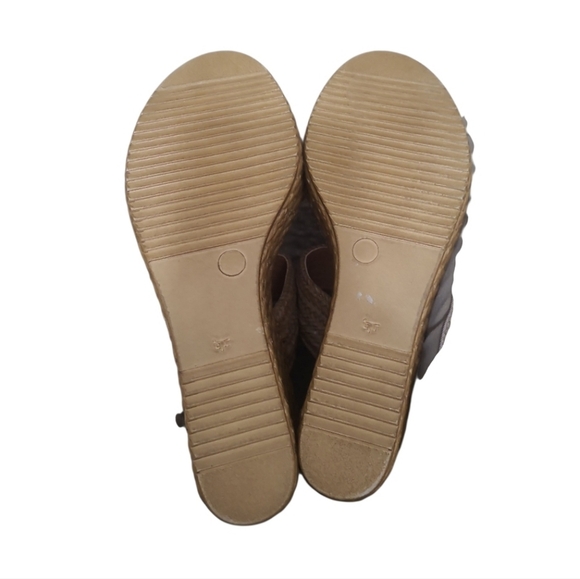 Mariella Suede Leather Woven Natural Slip On Wedge Sandals Size 7 - Picture 10 of 11